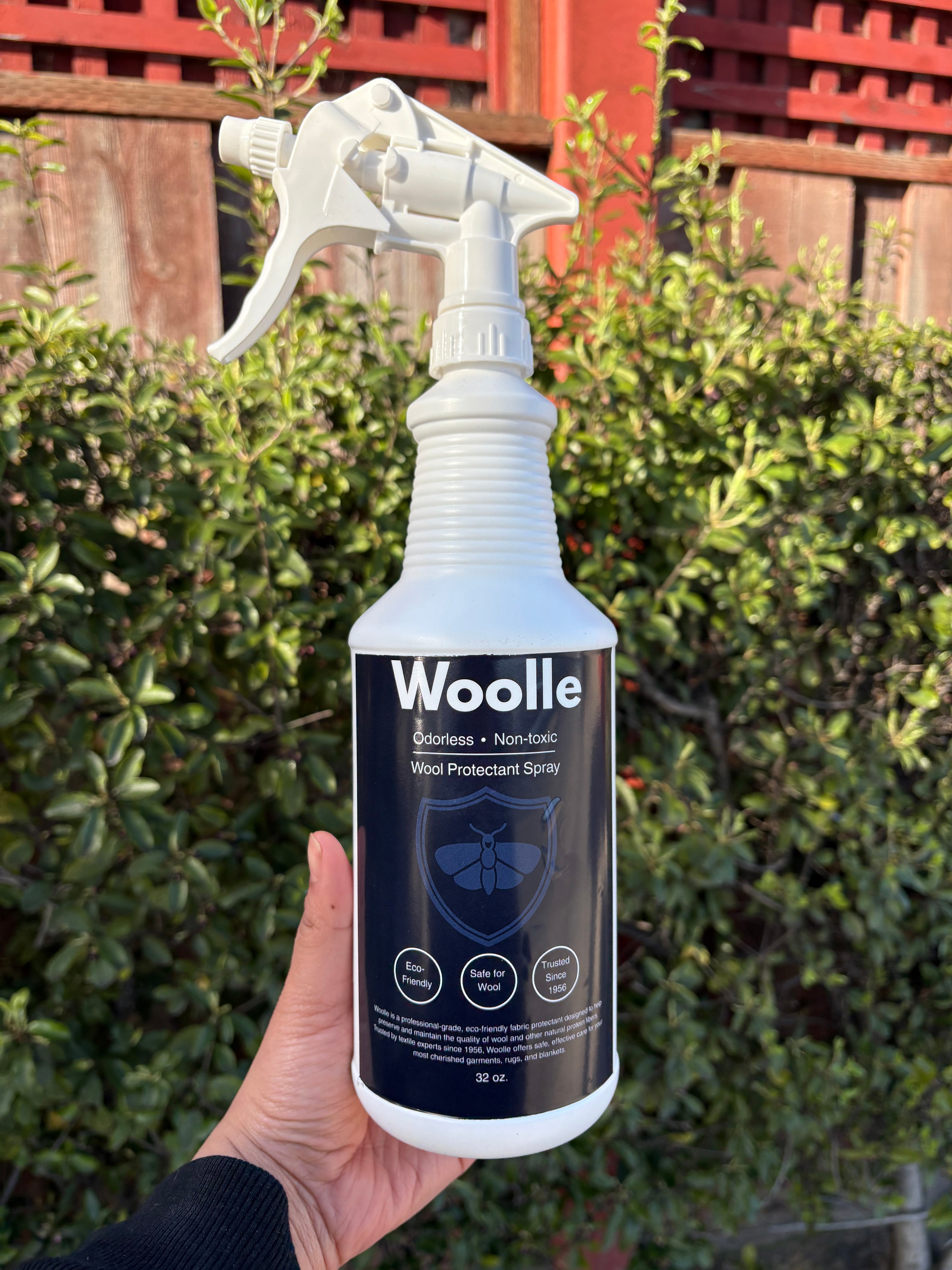 Woolle Pre-filled Moth Prevention Spray Bottle, 32oz single-use application bottle