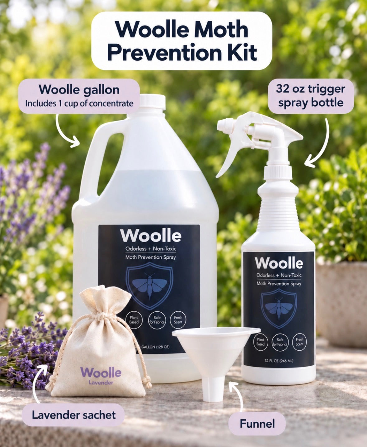 Woolle Odorless Non-Toxic Moth Protection Kit – Fiber Treatment for Wool /Cashmere textiles | Professional Formula
