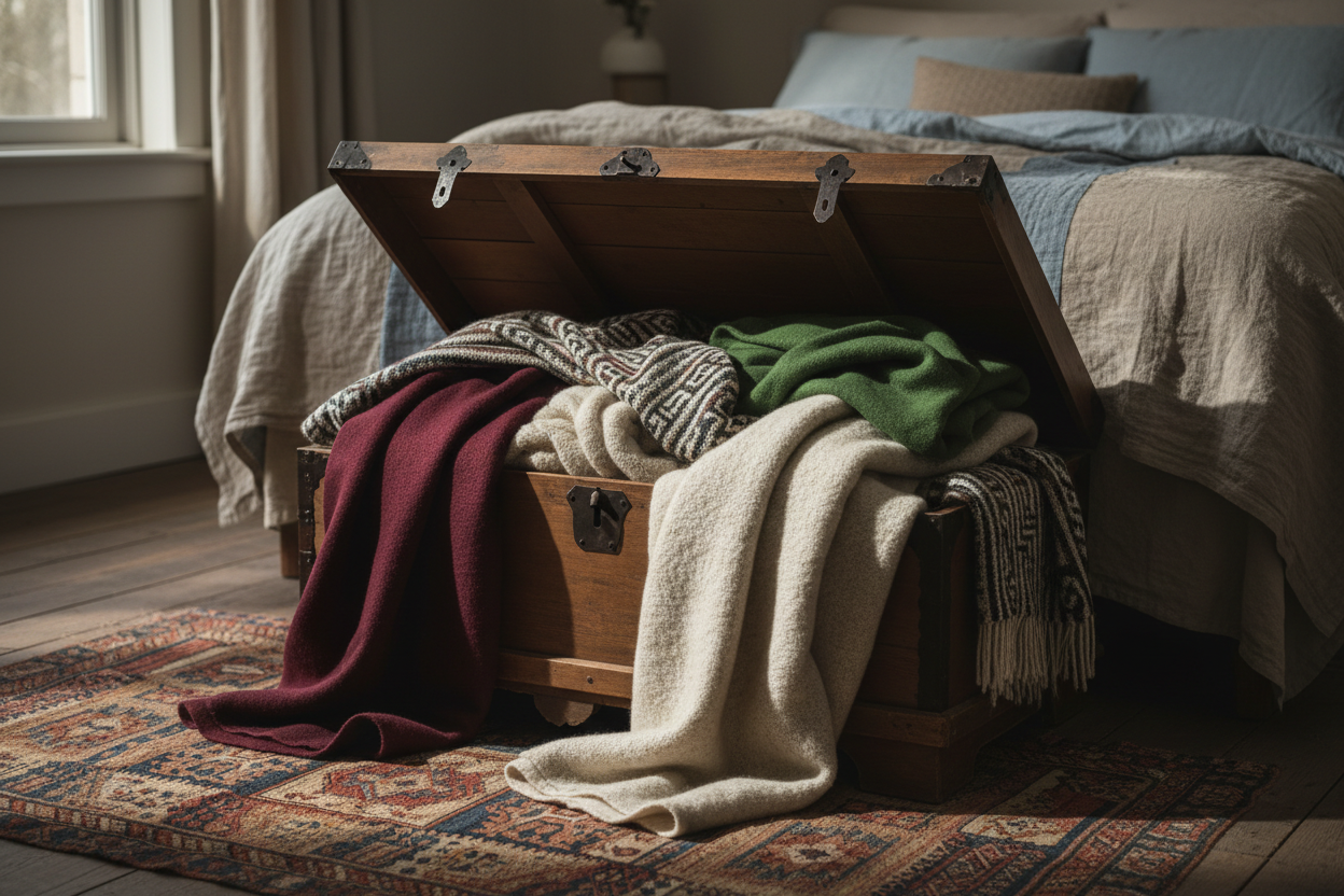 Can you make the chest in front of a bed in a bedroom 