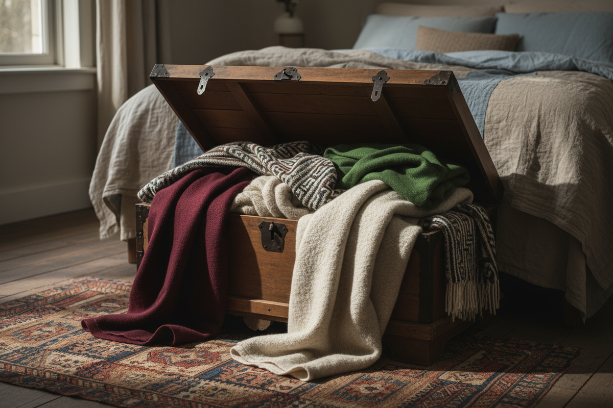 Can you make the chest in front of a bed in a bedroom 